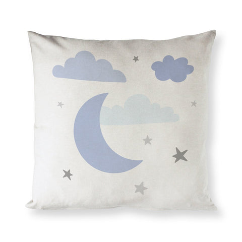 Blue Clouds and Moon  Cotton Canvas Baby Pillow Cover